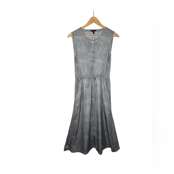 EILEEN FISHER Drift Silk Organic Cotton Button-front Dress In Gray - Picture 5 of 8